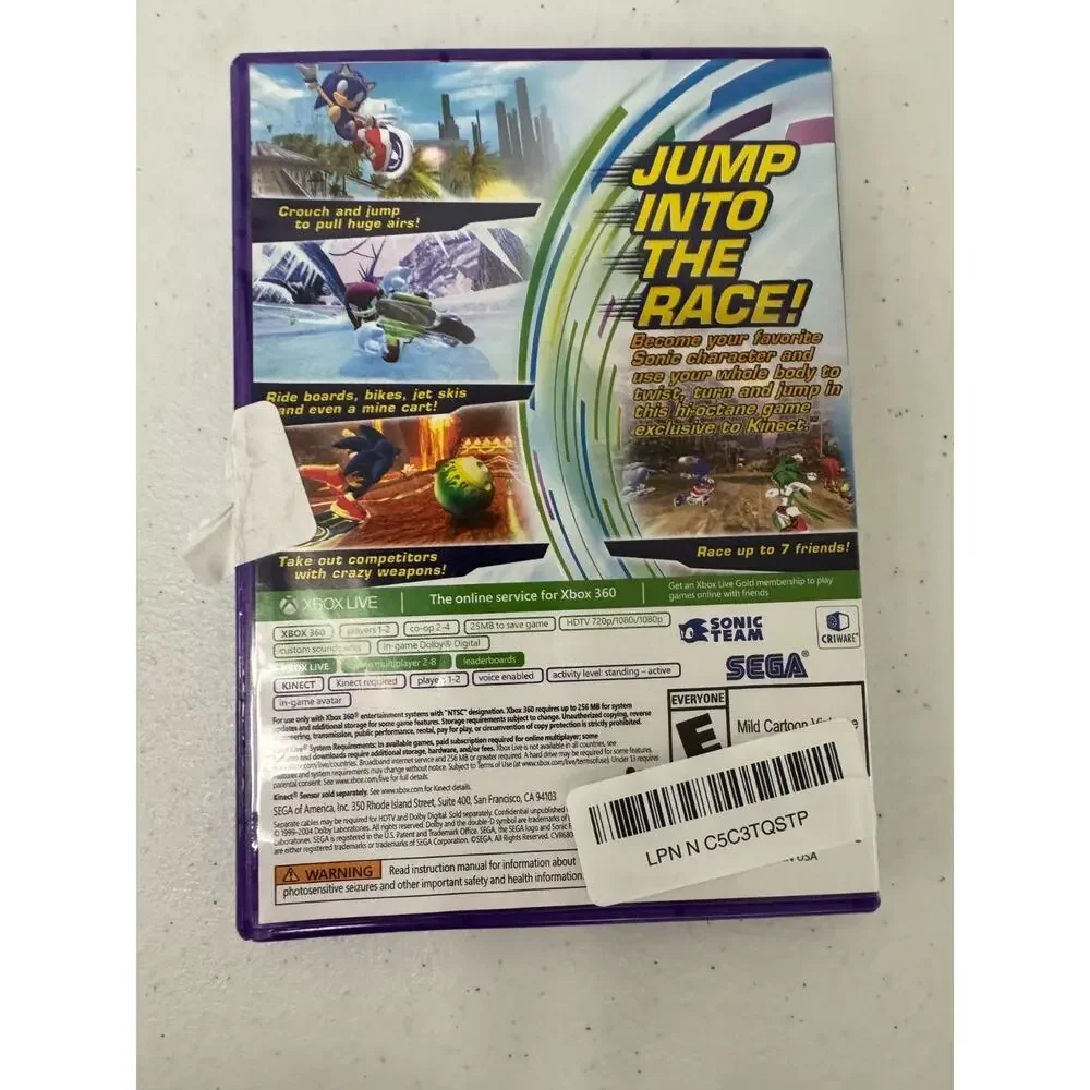 Sonic Free Riders (Microsoft Xbox 360 ) Requires Kinect Complete w/ Manual